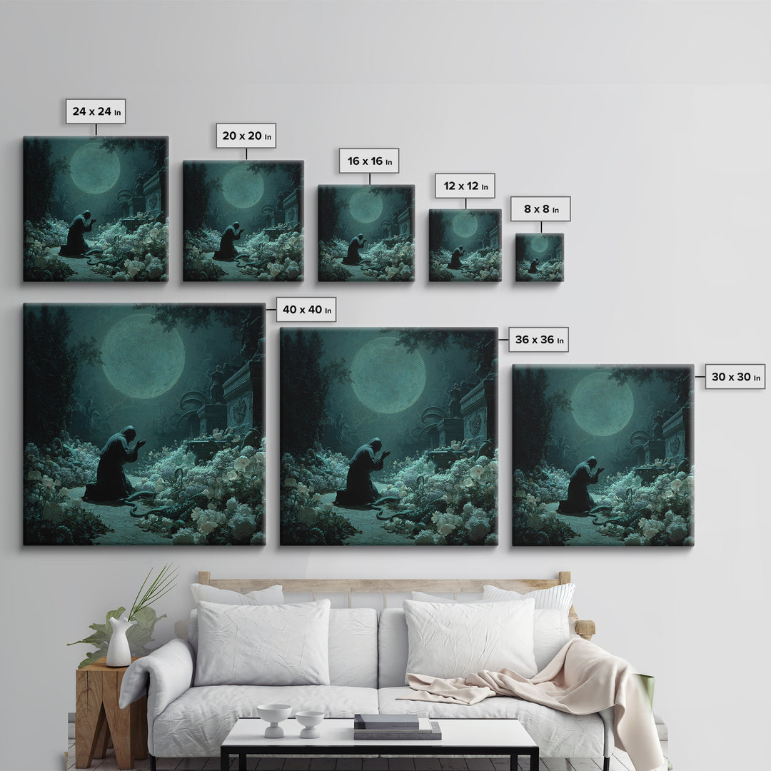 The Garden Of The Eyeless Moon, Square Wall Art, Gothic Horror Wall Art, Framed Canvas Print, Halloween Wall Decor, Gothic Home Decor