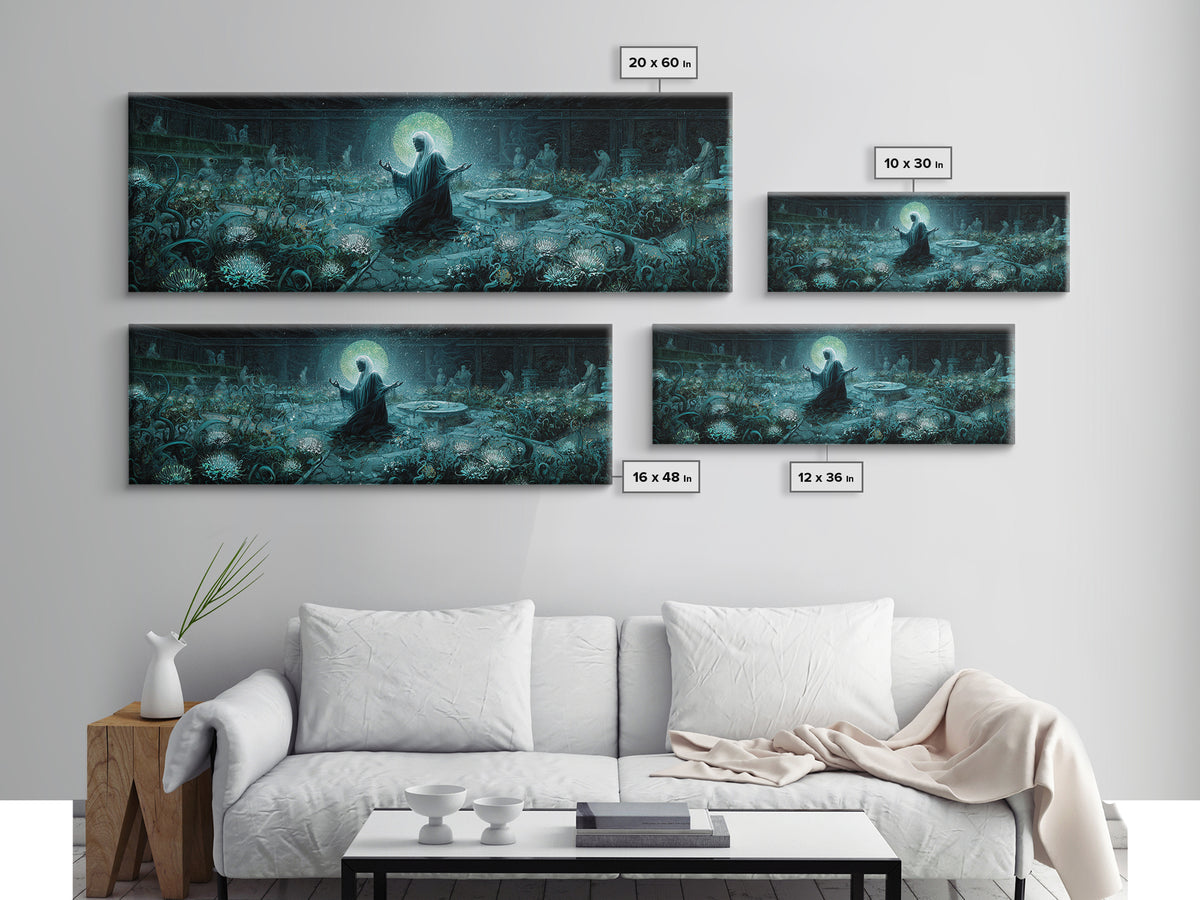 The Garden Of The Eyeless Moon, Extra Wide Wall Art, Eldritch Gothic Decor, Framed Canvas Print, Halloween Wall Decor, Gothic Home Decor
