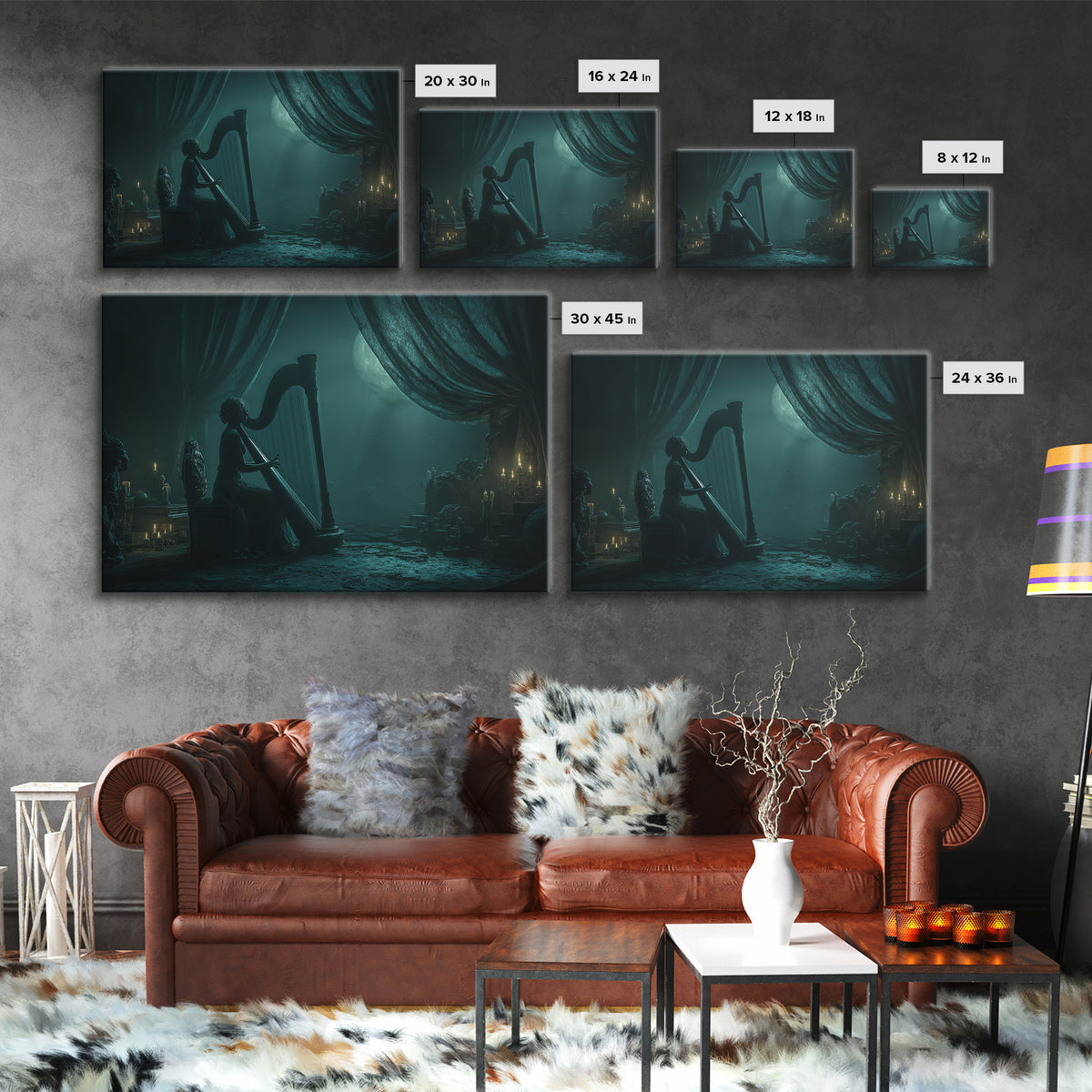 The Harpist Of Abyssal Sleep, Landscape Wall Art, Gothic Horror Wall Art, Canvas Print, Halloween Wall Decor, Gothic Home Decor