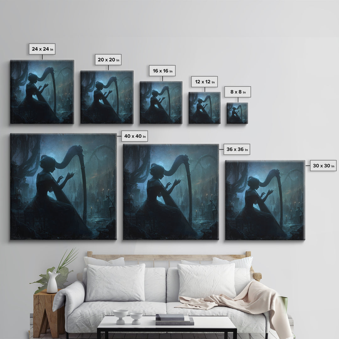 The Harpist Of Abyssal Sleep, Square Wall Art, Dark Halloween Decor, Canvas Print, Halloween Wall Decor, Gothic Home Decor