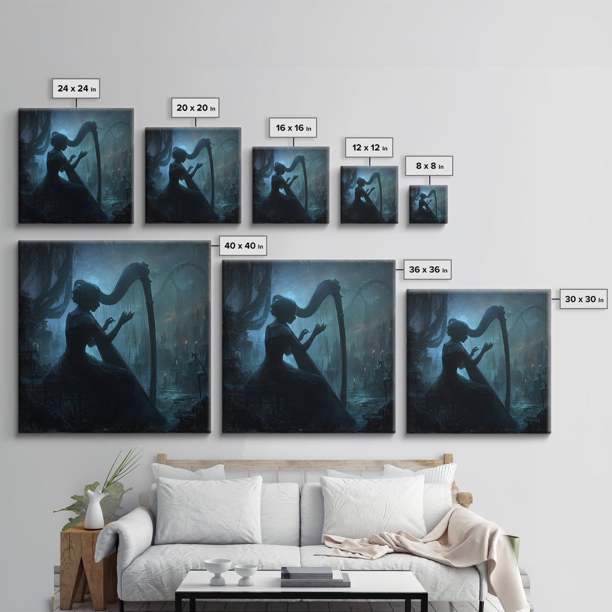 The Harpist Of Abyssal Sleep, Square Wall Art, Dark Halloween Decor, Canvas Print, Halloween Wall Decor, Gothic Home Decor
