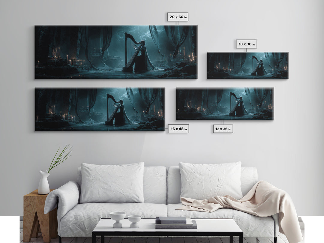 The Harpist Of Abyssal Sleep, Extra Wide Wall Art, Dark Fantasy Wall Art, Canvas Print, Halloween Wall Decor, Gothic Home Decor