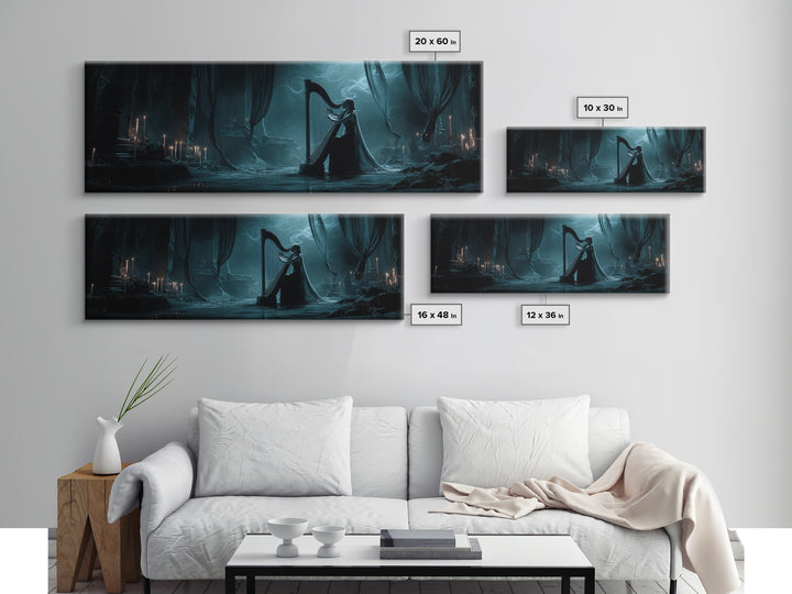 The Harpist Of Abyssal Sleep, Extra Wide Wall Art, Dark Fantasy Wall Art, Canvas Print, Halloween Wall Decor, Gothic Home Decor