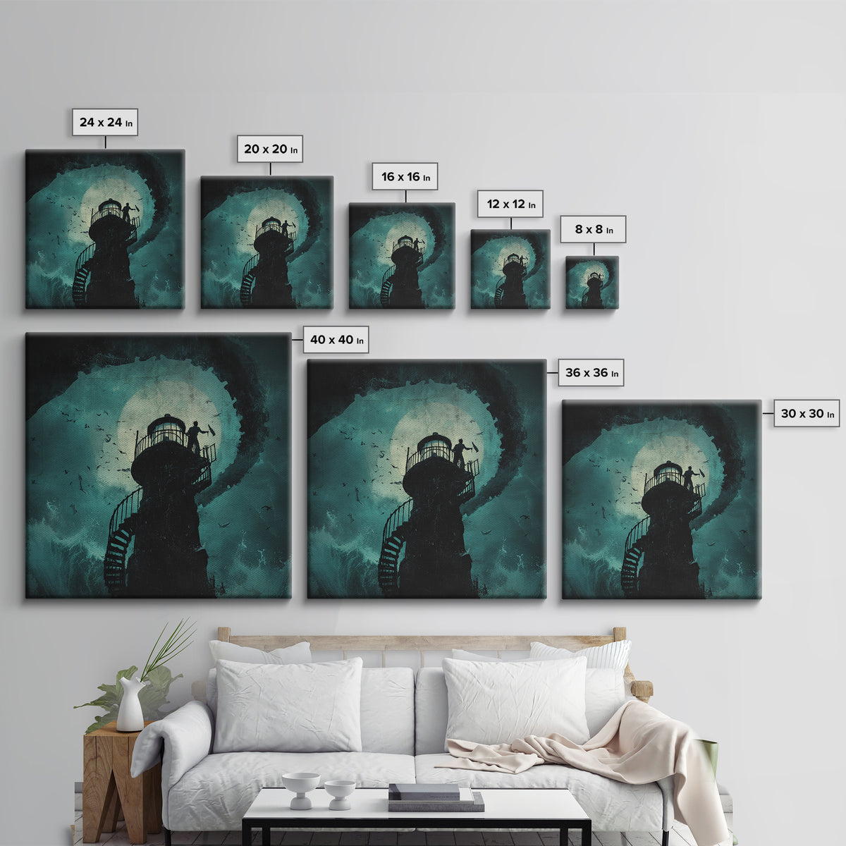 The Last Lighthouse Of Y’Ha-Nthlei, Square Wall Art, Spooky Home Decor, Canvas Print, Halloween Wall Decor, Gothic Home Decor