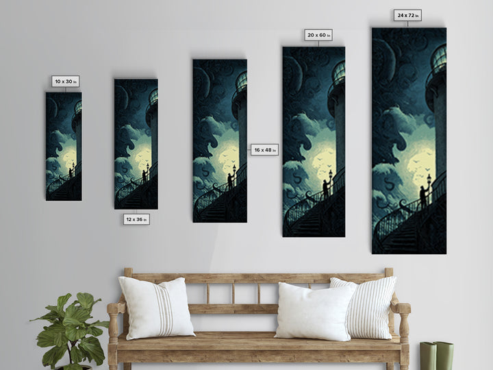 The Last Lighthouse Of Y’Ha-Nthlei, Tall Narrow Wall Art, Dark Fantasy Wall Art, Canvas Print, Halloween Wall Decor, Gothic Home Decor