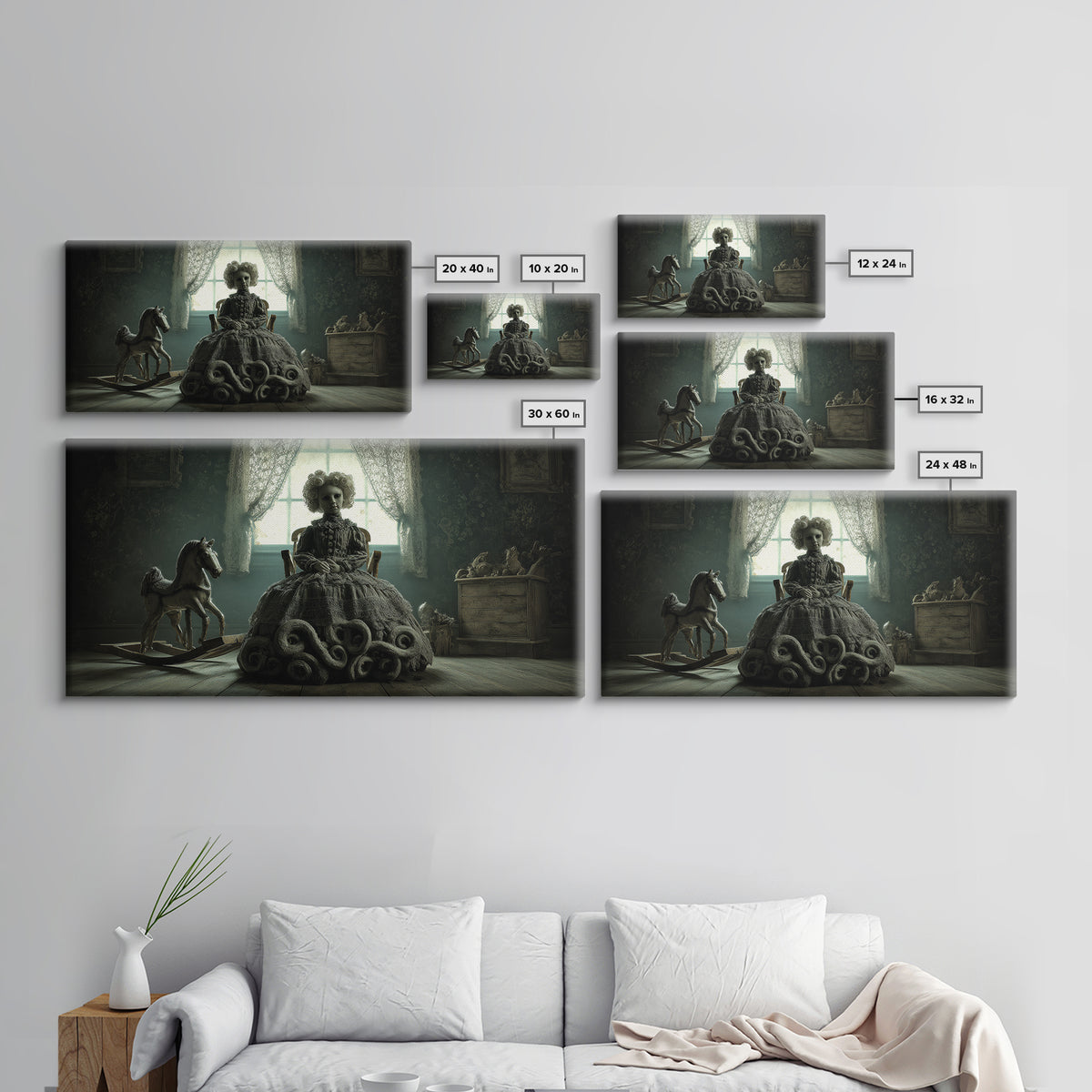 The Doll From Beyond The Void, Wide Panoramic Art, Dark Fantasy Wall Art, Canvas Print, Halloween Wall Decor, Gothic Home Decor
