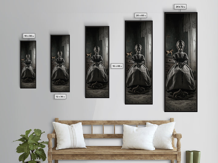 The Doll From Beyond The Void, Tall Narrow Wall Art, Lovecraftian Horror Art, Framed Canvas Print, Halloween Wall Decor, Gothic Home Decor