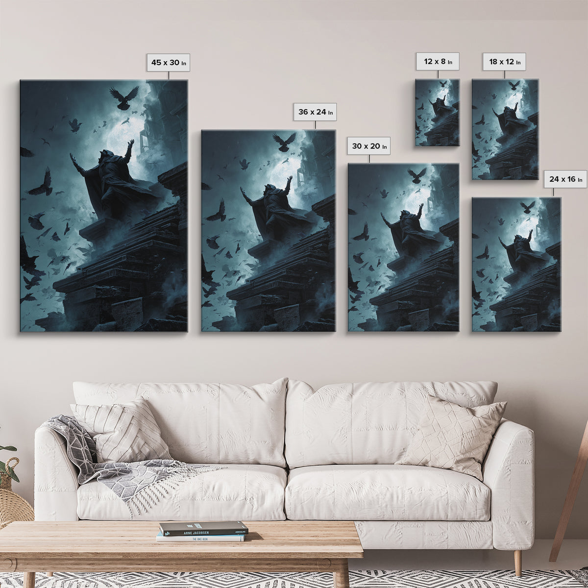 The Raven Sermon Of Leng, Vertical Wall Art, Eldritch Gothic Decor, Canvas Print, Halloween Wall Decor, Gothic Home Decor, Spooky Wall Decor