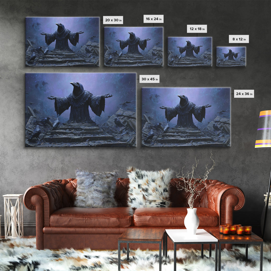 The Raven Sermon Of Leng, Landscape Wall Art, Spooky Home Decor, Framed Canvas Print, Halloween Wall Decor, Gothic Home Decor