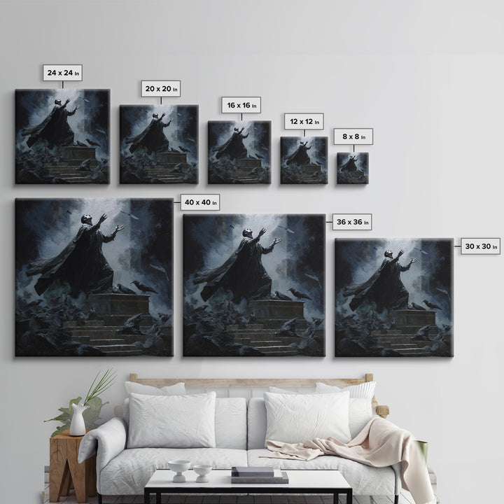 The Raven Sermon Of Leng, Square Wall Art, Dark Fantasy Wall Art, Framed Canvas Print, Halloween Wall Decor, Gothic Home Decor