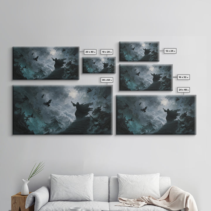 The Raven Sermon Of Leng, Wide Panoramic Art, Lovecraftian Horror Art, Canvas Print, Halloween Wall Decor, Gothic Home Decor