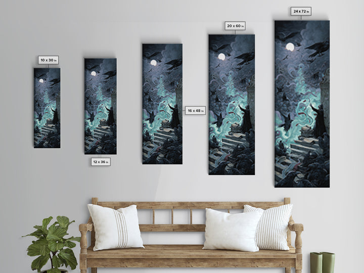 The Raven Sermon Of Leng, Tall Narrow Wall Art, Gothic Horror Wall Art, Canvas Print, Halloween Wall Decor, Gothic Home Decor