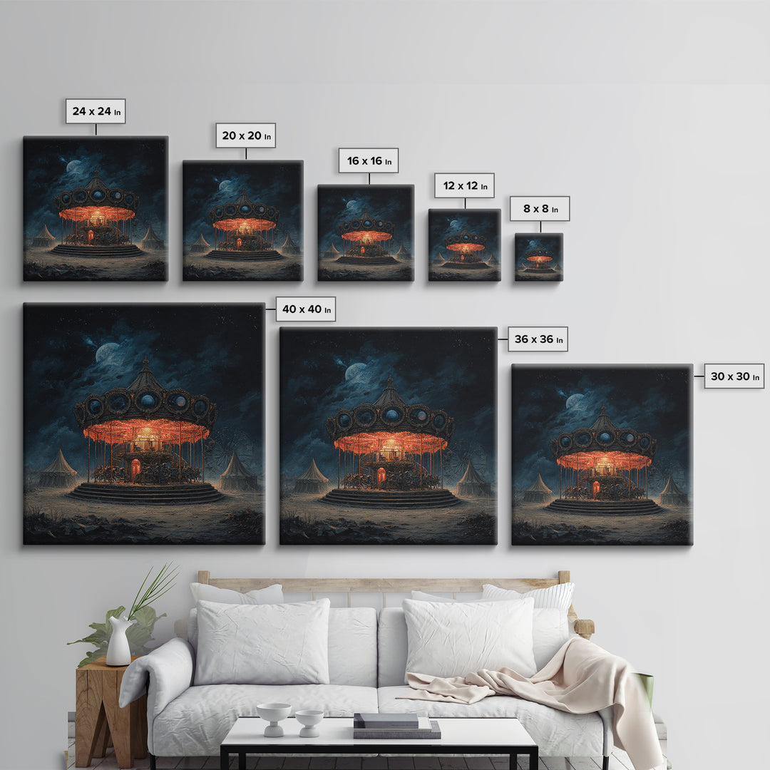 The Carousel Of Sleeping Planets, Square Wall Art, Haunted Gothic Art, Framed Canvas Print, Halloween Wall Decor, Gothic Home Decor