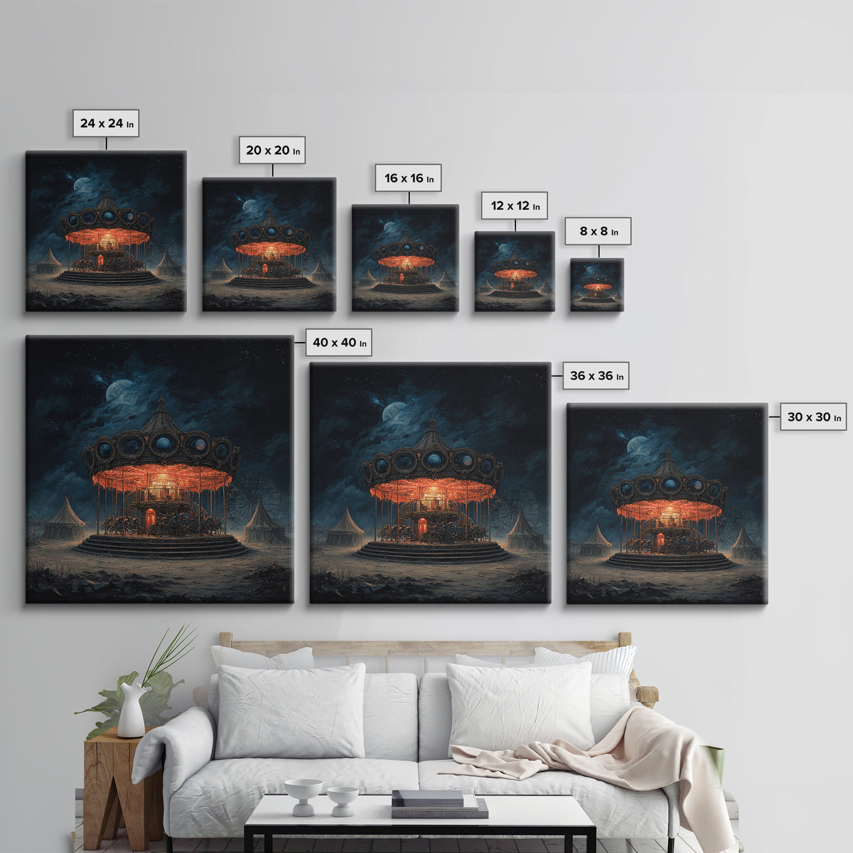 The Carousel Of Sleeping Planets, Square Wall Art, Haunted Gothic Art, Framed Canvas Print, Halloween Wall Decor, Gothic Home Decor