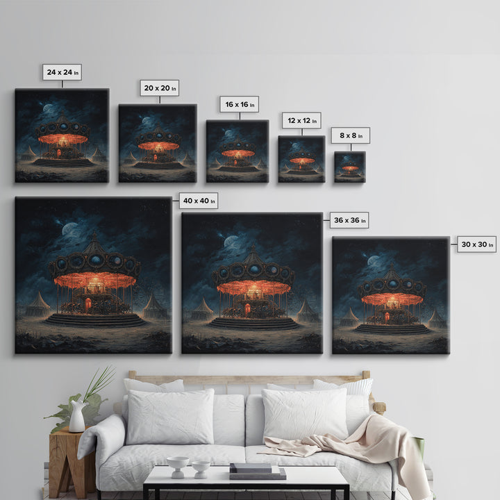 The Carousel Of Sleeping Planets, Square Wall Art, Haunted Gothic Art, Framed Canvas Print, Halloween Wall Decor, Gothic Home Decor