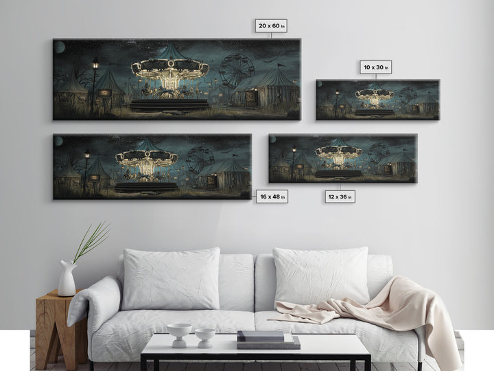 The Carousel Of Sleeping Planets, Extra Wide Wall Art, Haunted Gothic Art, Canvas Print, Halloween Wall Decor, Gothic Home Decor