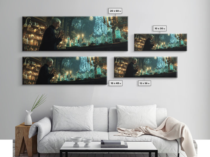 The Apothecary Of Black Seashell Dreams, Extra Wide Wall Art, Haunted Gothic Art, Framed Canvas Print, Halloween Wall Decor