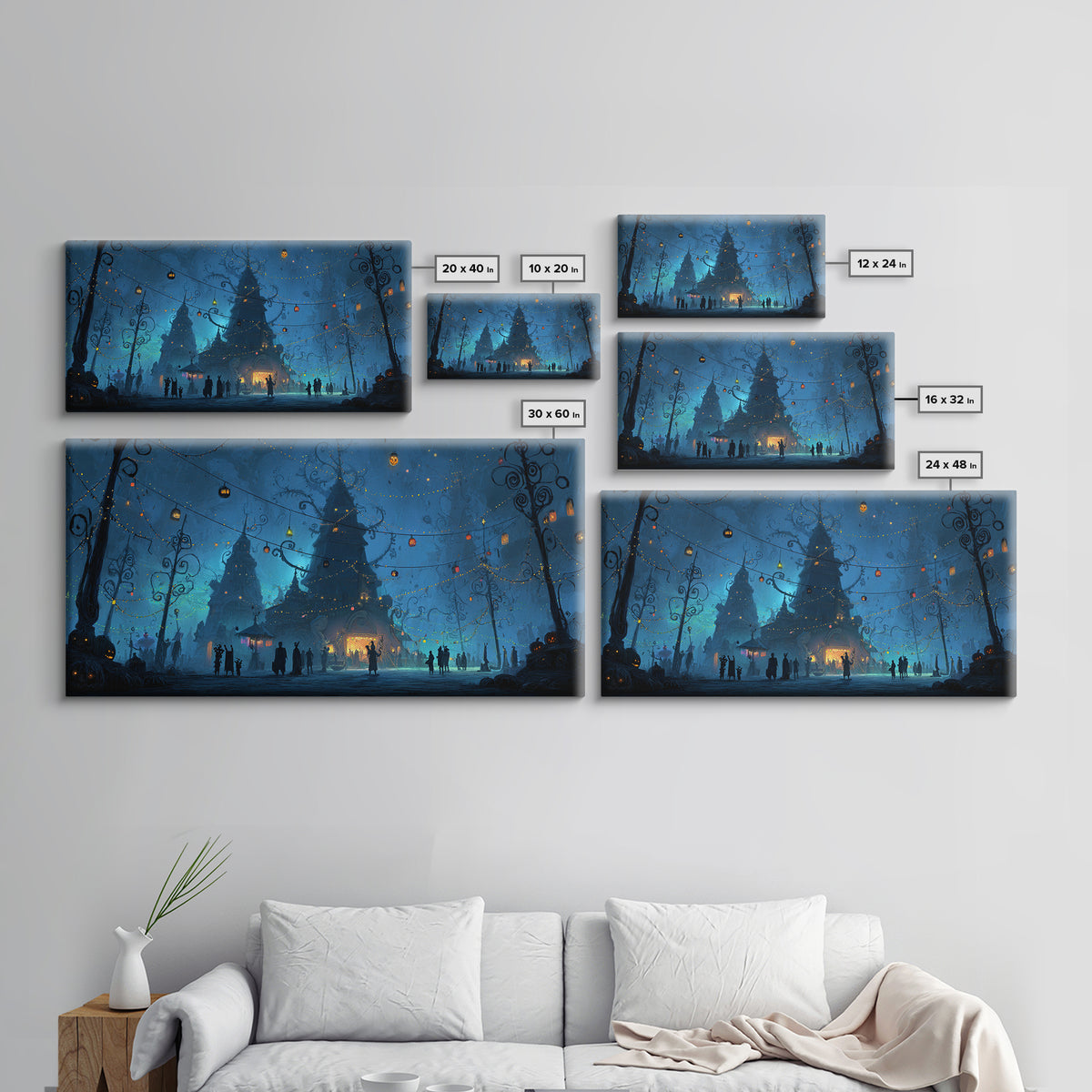The Festival Of The Little Old Ones, Wide Panoramic Art, Spooky Home Decor, Canvas Print, Halloween Wall Decor, Gothic Home Decor