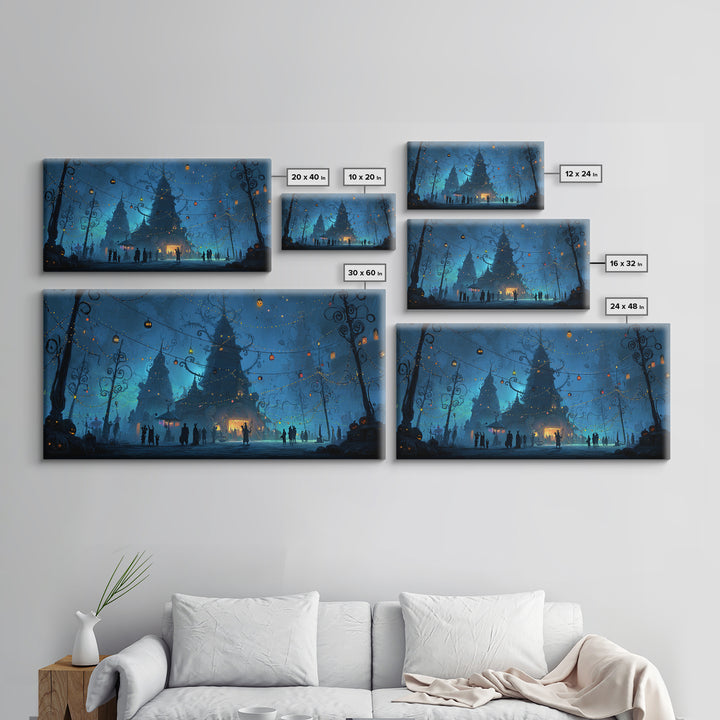 The Festival Of The Little Old Ones, Wide Panoramic Art, Spooky Home Decor, Canvas Print, Halloween Wall Decor, Gothic Home Decor
