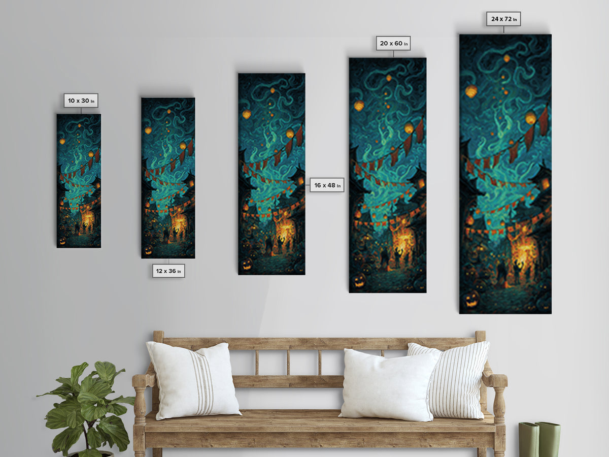 The Festival Of The Little Old Ones, Tall Narrow Wall Art, Haunted Gothic Art, Framed Canvas Print, Halloween Wall Decor, Gothic Home Decor