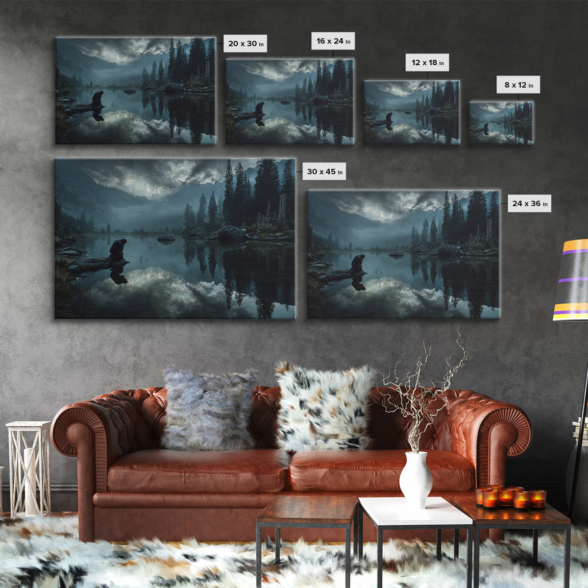 The Mirror Lake Of Lost Constellations, Landscape Wall Art, Macabre Wall Art, Framed Canvas Print, Halloween Wall Decor, Gothic Home Decor