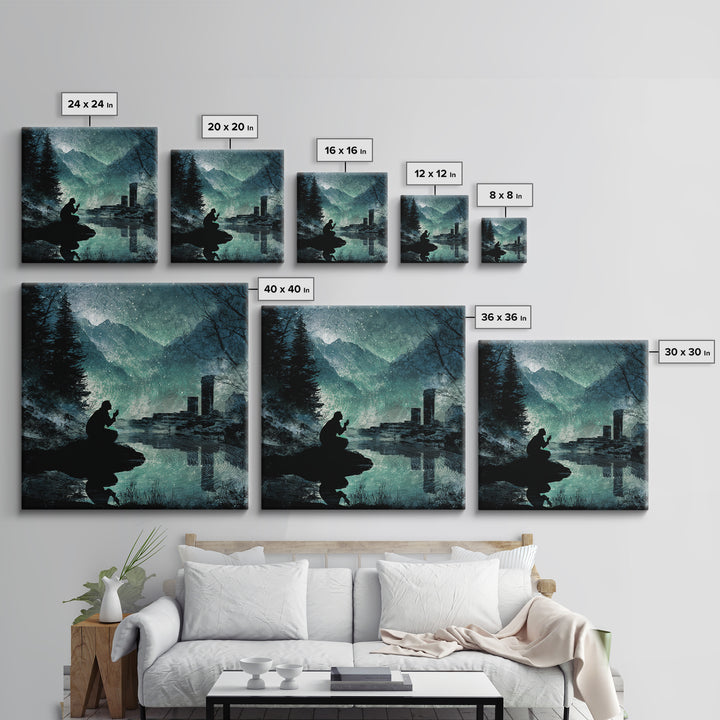 The Mirror Lake Of Lost Constellations, Square Wall Art, Dark Halloween Decor, Canvas Print, Halloween Wall Decor, Gothic Home Decor
