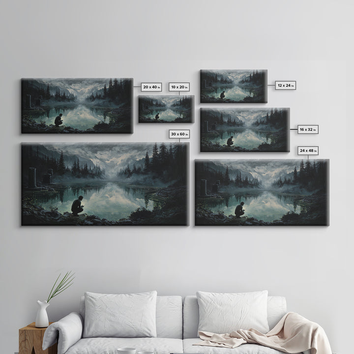 The Mirror Lake Of Lost Constellations, Wide Panoramic Art, Macabre Wall Art, Canvas Print, Halloween Wall Decor, Gothic Home Decor
