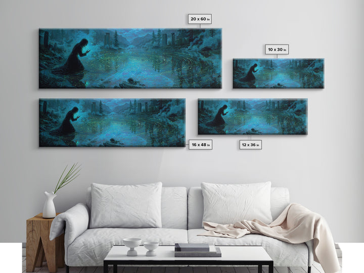 The Mirror Lake Of Lost Constellations, Extra Wide Wall Art, Eldritch Gothic Decor, Canvas Print, Halloween Wall Decor, Gothic Home Decor