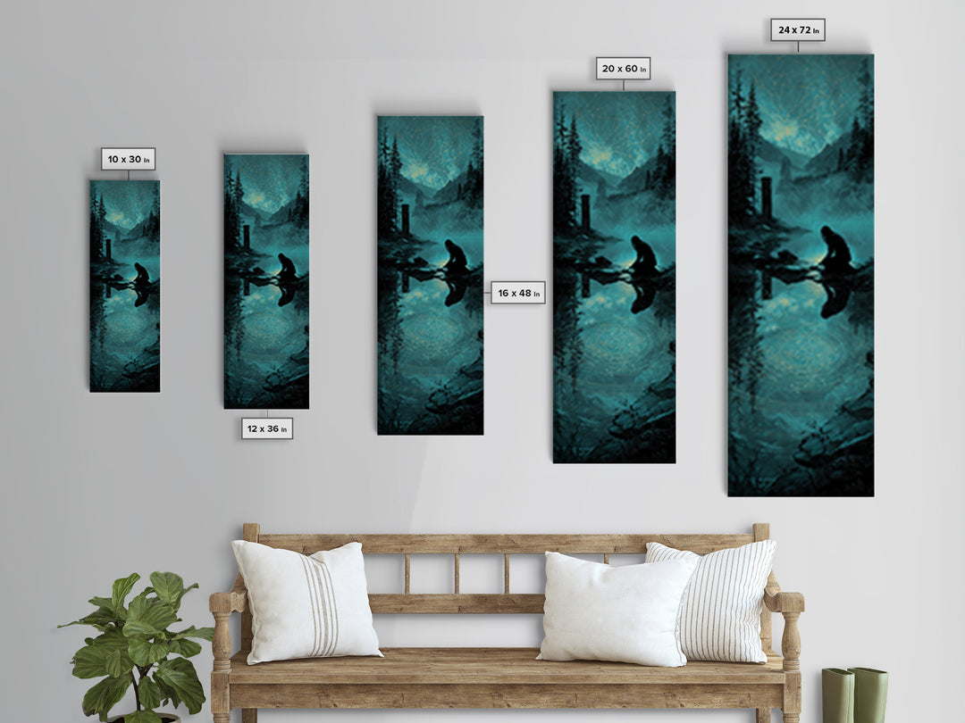 The Mirror Lake Of Lost Constellations, Tall Narrow Wall Art, Dark Fantasy Wall Art, Framed Canvas Print, Halloween Wall Decor