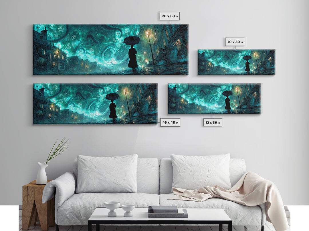 The Umbrella Of The Outer Rain, Extra Wide Wall Art, Spooky Home Decor, Canvas Print, Halloween Wall Decor, Gothic Home Decor
