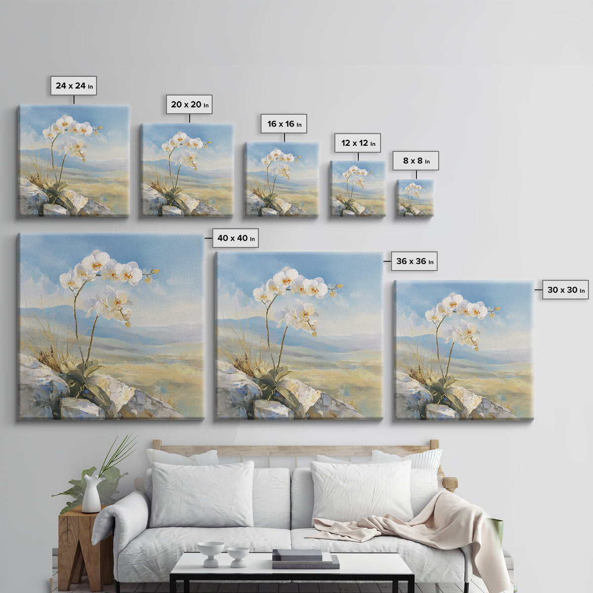 White Orchid on Stone Background Framed Canvas Print, Dental Office Art, Printable Wall Art, Office Decor, Fine Art, Calm, DOA-1x1-12