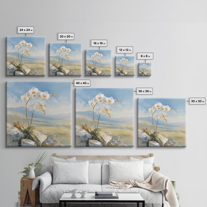 White Orchid on Stone Background Framed Canvas Print, Dental Office Art, Printable Wall Art, Office Decor, Fine Art, Calm, DOA-1x1-12