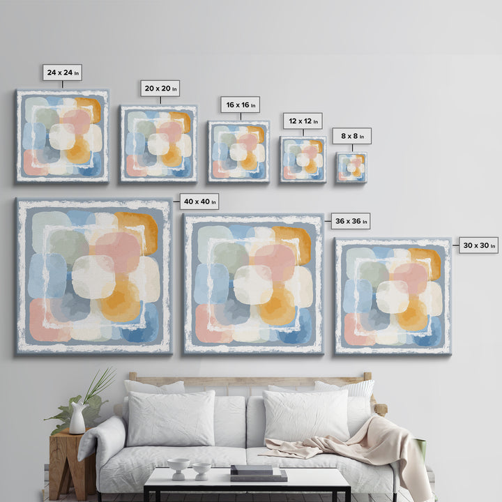 Simple Rainbow Pastel Shapes for Children Framed Canvas Print, Dental Office Art, Digital Artwork, Office Decor, Fine Art, Calm, DOA-1x1-21