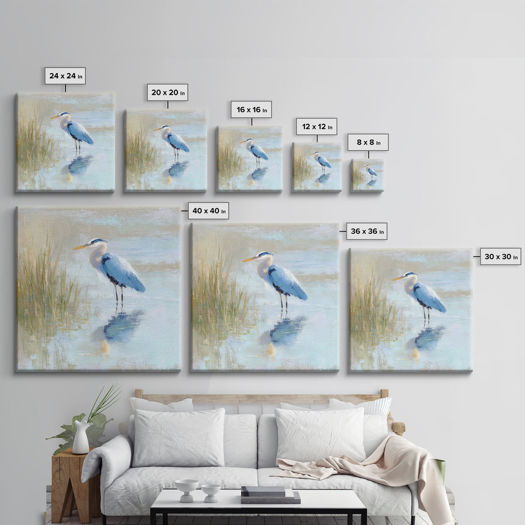 Blue Heron by Calm Marsh Water Canvas Print, Dental Office Art, Digital Print, Office Decor, Calm, Medical Office Decor, DOA-1x1-23