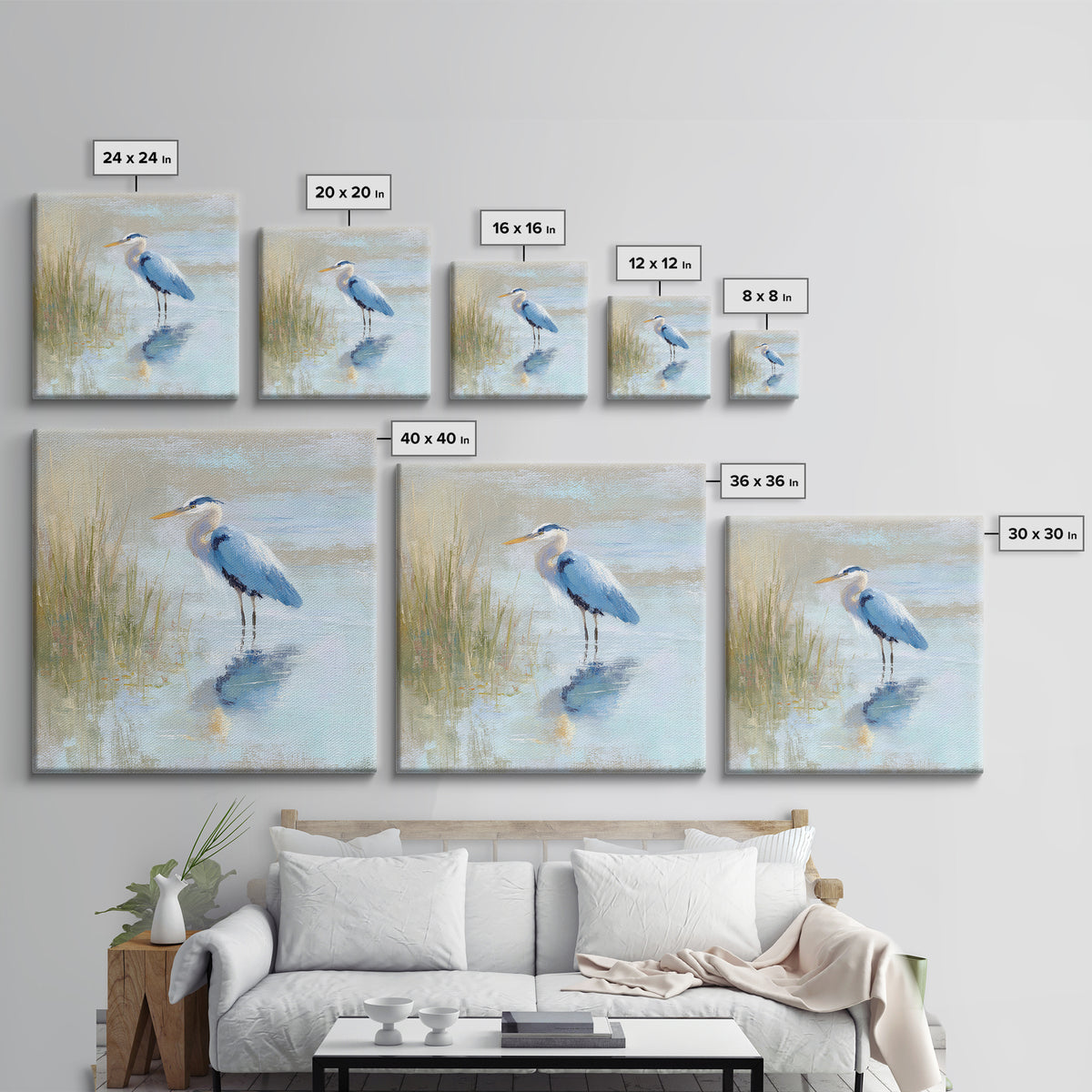 Blue Heron by Calm Marsh Water Canvas Print, Dental Office Art, Digital Print, Office Decor, Calm, Medical Office Decor, DOA-1x1-23