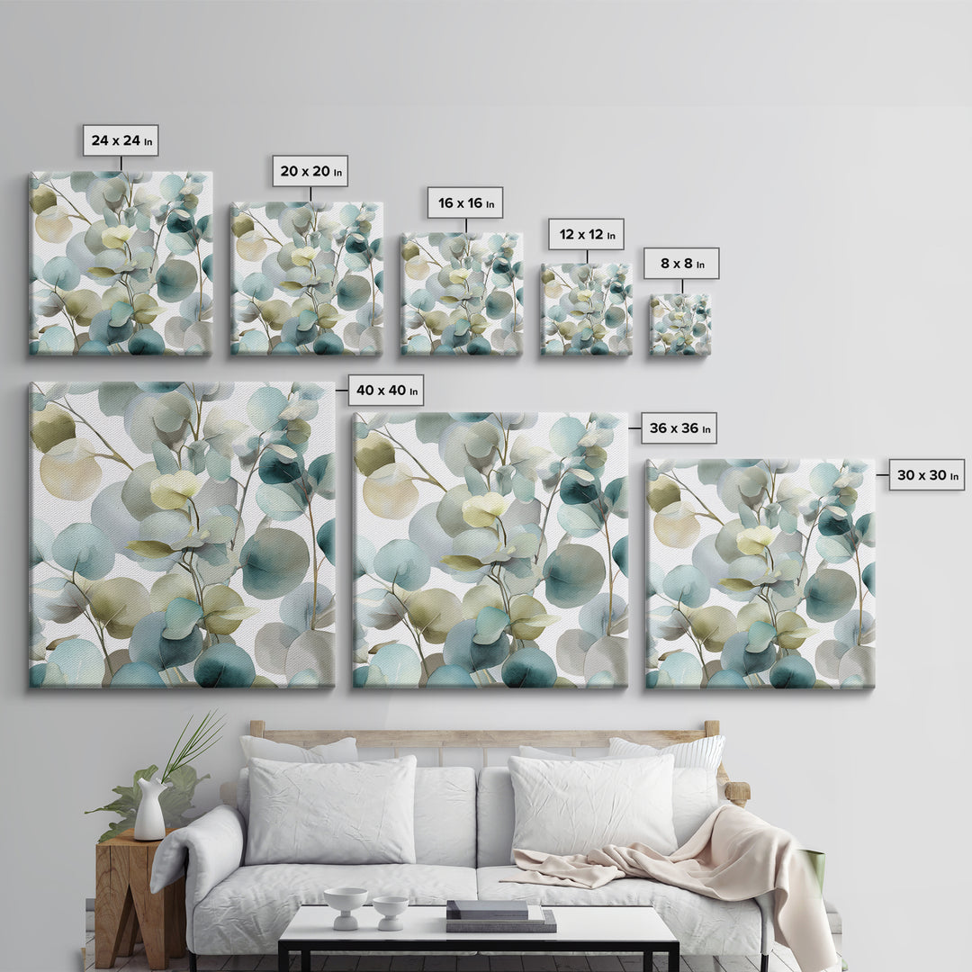 Soft Botanical Eucalyptus Print for Clean Atmosphere Canvas Print, Dental Office Art, Dental Wall Art, Office Decor, Calm, DOA-1x1-27
