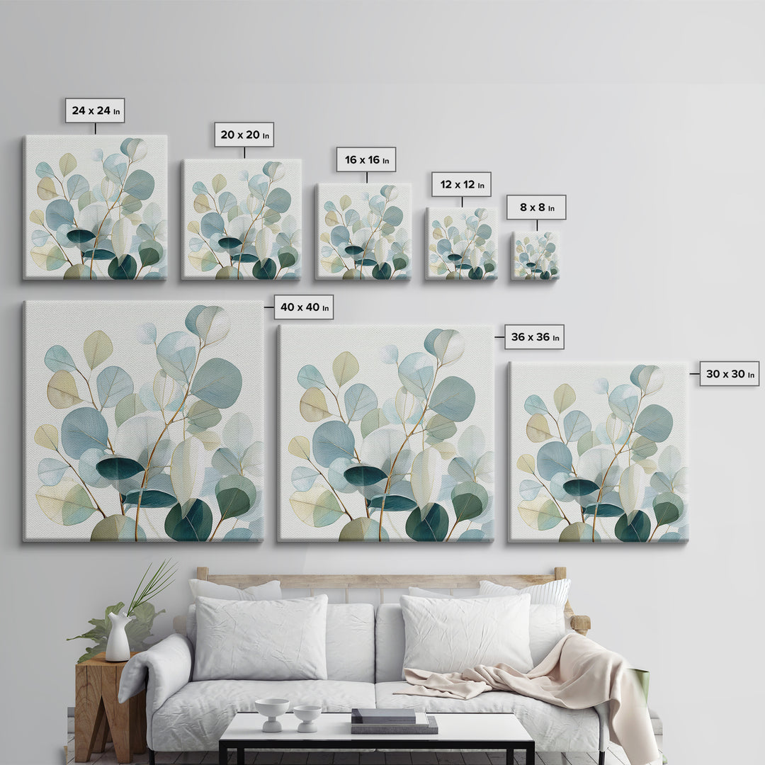 Soft Botanical Eucalyptus Print for Clean Atmosphere Canvas Print, Dental Office Art, Office Wall Art, Office Decor, Calm, DOA-1x1-3