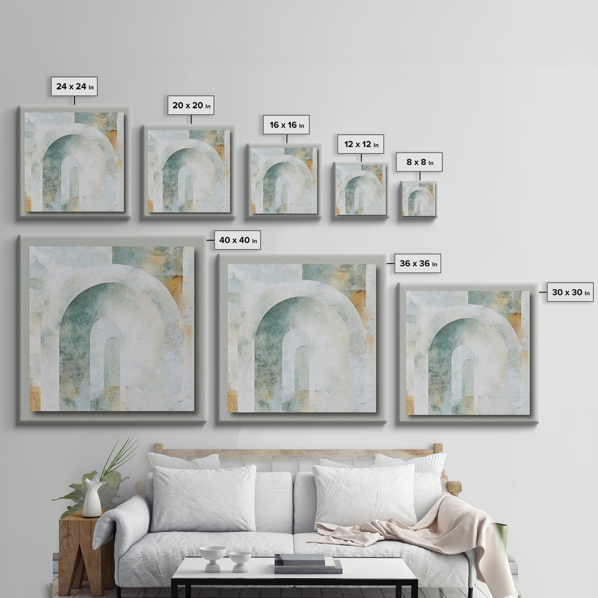 Light Scandinavian Abstract Arches Framed Canvas Print, Dental Office Art, Dental Assistant, Office Decor, Fine Art, Calm, DOA-1x1-41