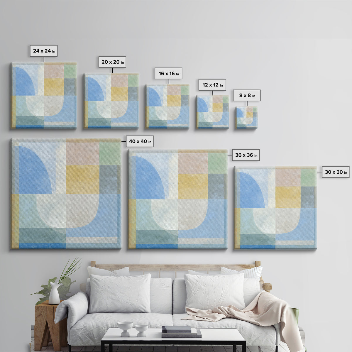Simple Rainbow Pastel Shapes for Children Canvas Print, Dental Office Art, Dental Decor, Office Decor, Abstract Art, Calm, DOA-1x1-45