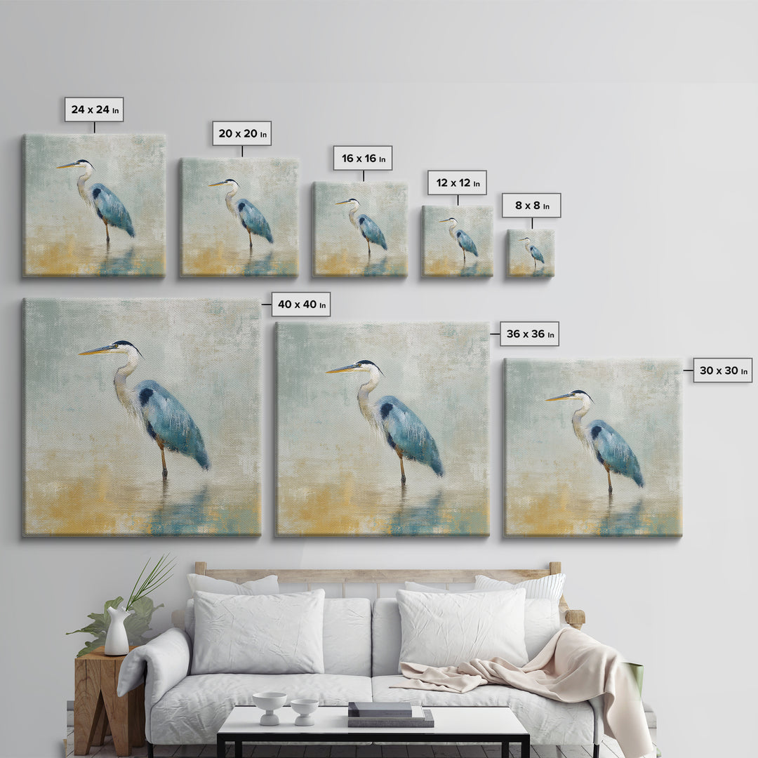 Blue Heron by Calm Marsh Water Framed Canvas Print, Dental Office Art, Motivational Poster, Office Decor, Fine Art, Calm, DOA-1x1-47