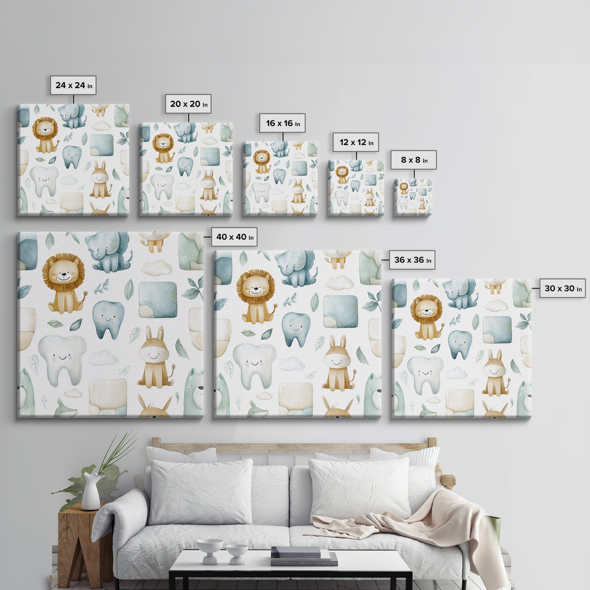 Cheerful Animal Dentist Themed Character Without Text Canvas Print, Dental Office Art, Medical Art, Office Decor, Calm, DOA-1x1-50