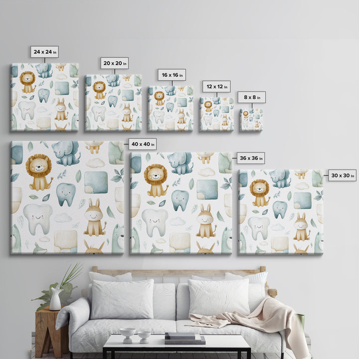 Cheerful Animal Dentist Themed Character Without Text Canvas Print, Dental Office Art, Medical Art, Office Decor, Calm, DOA-1x1-50