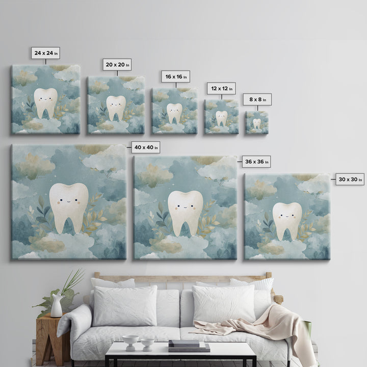 Playful Tooth Shaped Character Canvas Print, Dental Office Art, Medical Office Decor, Office Decor, Abstract Art, Calm, DOA-1x1-54