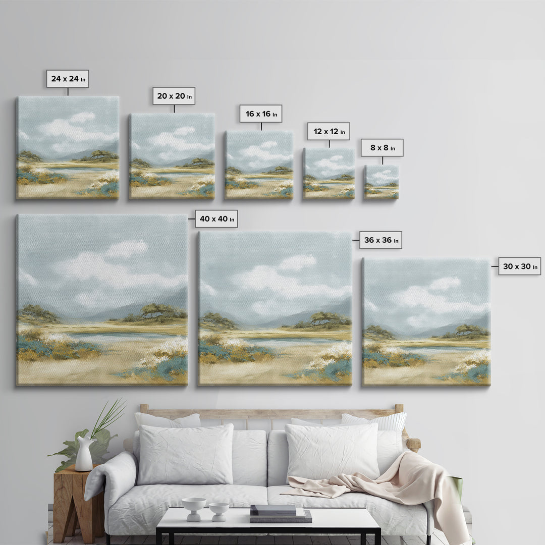 Peaceful Clouds over Open Meadow Framed Canvas Print, Dental Office Art, Dentistry Art, Office Decor, Fine Art, Calm, DOA-1x1-57