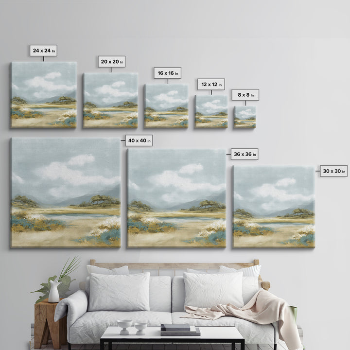 Peaceful Clouds over Open Meadow Framed Canvas Print, Dental Office Art, Dentistry Art, Office Decor, Fine Art, Calm, DOA-1x1-57