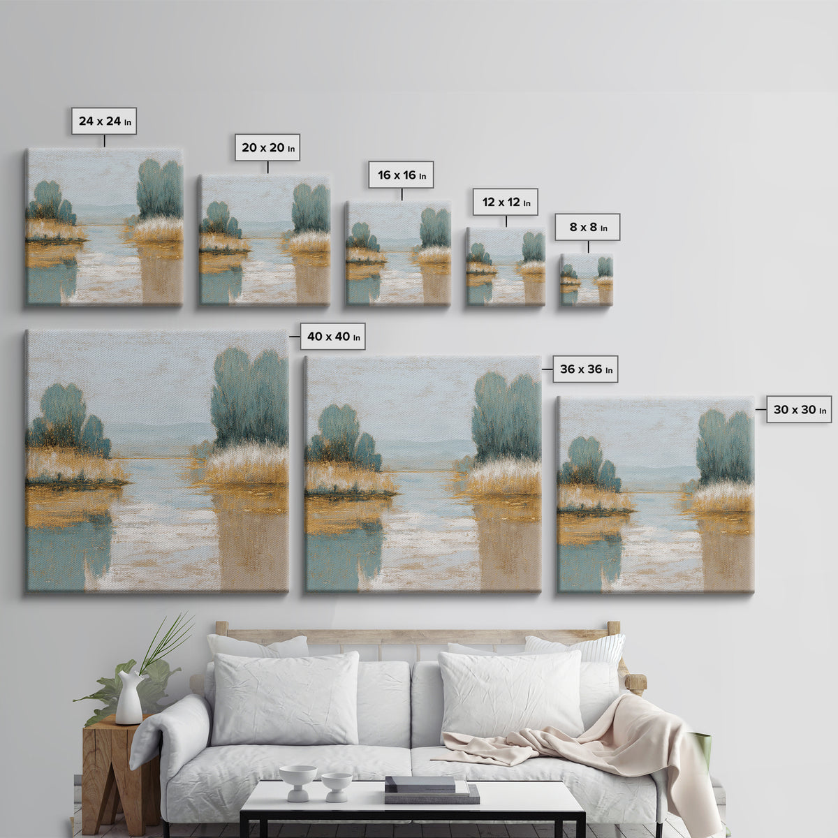Sunlit Lake with Calming Reflections Framed Canvas Print, Dental Office Art, Dental Gift, Office Decor, Oil Painting, Calm, DOA-1x1-63