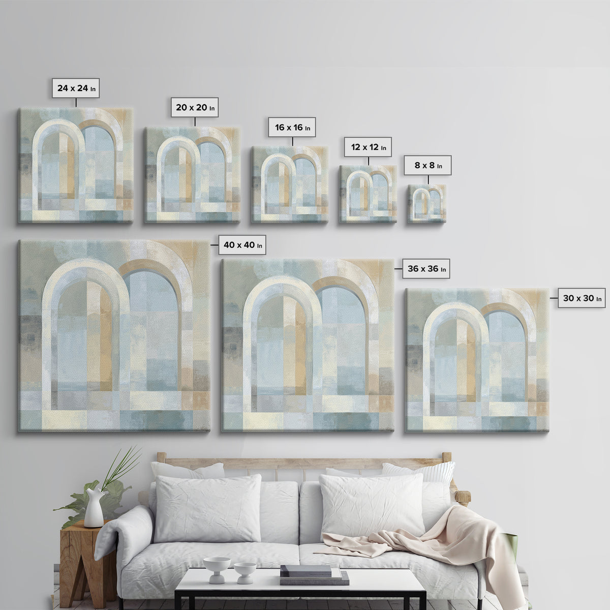 Light Scandinavian Abstract Arches Framed Canvas Print, Dental Office Art, Dental Assistant, Office Decor, Fine Art, Calm, DOA-1x1-65