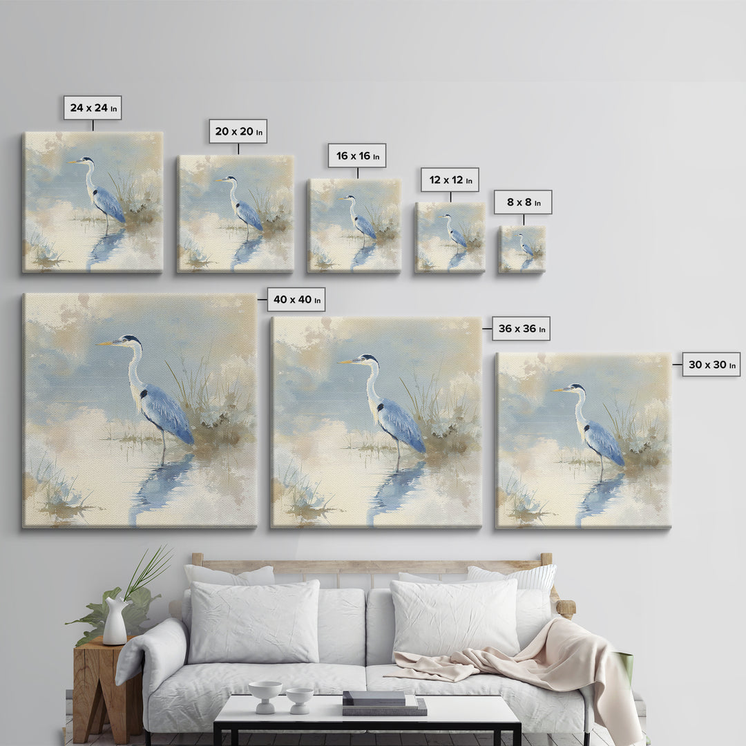 Blue Heron by Calm Marsh Water Framed Canvas Print, Dental Office Art, Tooth Art, Office Decor, Fine Art, Calm, Modern Decor, DOA-1x1-71