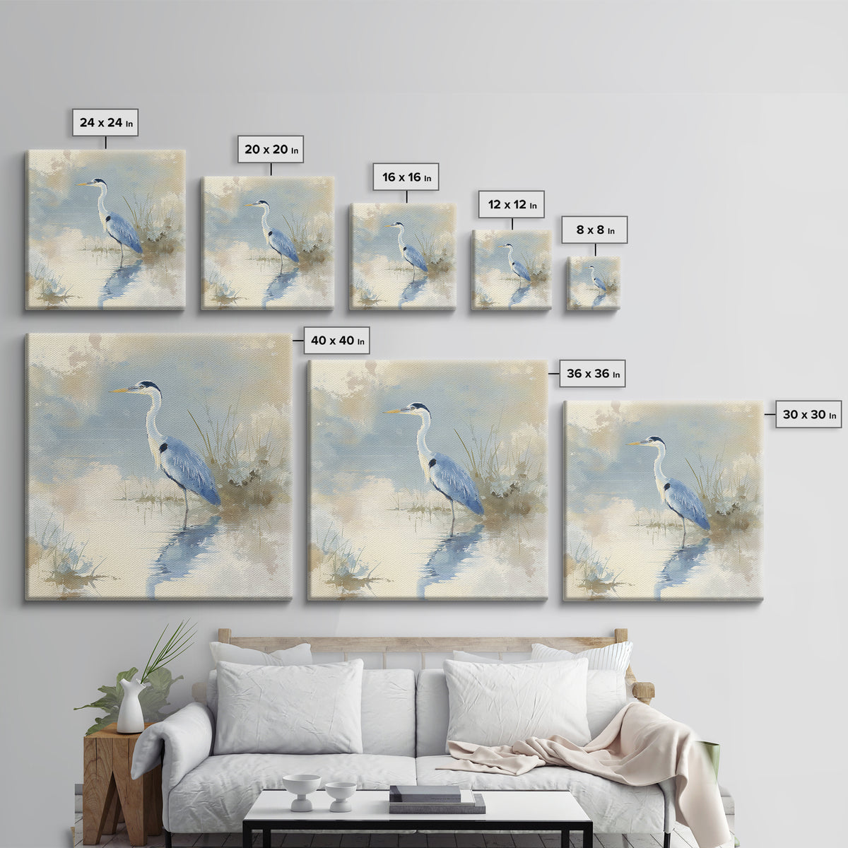 Blue Heron by Calm Marsh Water Framed Canvas Print, Dental Office Art, Tooth Art, Office Decor, Fine Art, Calm, Modern Decor, DOA-1x1-71