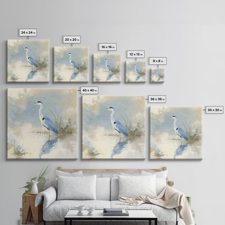 Blue Heron by Calm Marsh Water Framed Canvas Print, Dental Office Art, Tooth Art, Office Decor, Fine Art, Calm, Modern Decor, DOA-1x1-71